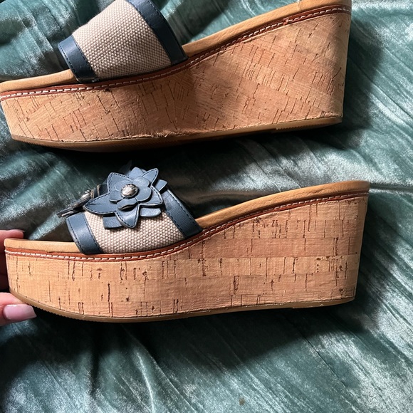 Canvas Leather Coach platform slides 8 1/2B EUC, so cute! Studded flower